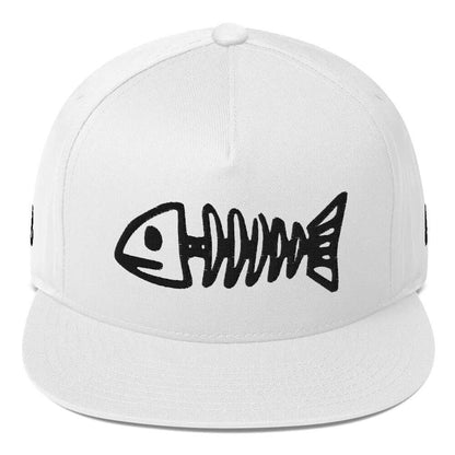 Flat Bill-Cap N°2 white hat with fishbone design, green undervisor, structured 5-panel, snapback closure