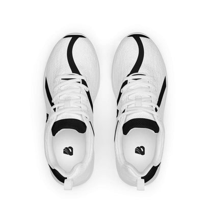 Top view of Herren-Turnschuhe N°0 in white with black accents, featuring ultralight Flyknit material and EVA gum outsole for stability.