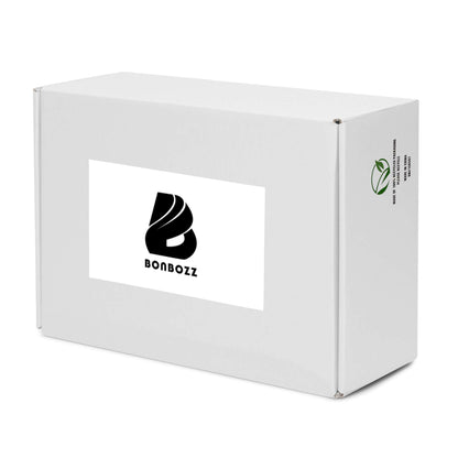 Bonbozz branded white product box with logo, eco-friendly packaging