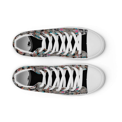 High-Top Leinenschuhe für Herren N°0, handgefertigt, trendig, mit Leinenoberteil und weißer Schnürung, Ansicht von oben.