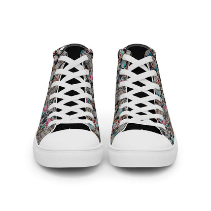 High-Top Leinenschuhe für Herren N°0, handgefertigte Leinenschuhe mit bunter Musterung und weißen Schnürsenkeln, Vorderansicht