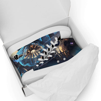 High-Top Leinenschuhe für Herren N°2 in geöffneter Schuhschachtel mit auffälligem Design