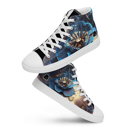 High-Top Leinenschuhe für Herren N°2 mit floralem Design und weißen Schnürsenkeln, trendige handgefertigte Schuhe mit Gummisohle.