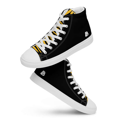 High-Top Leinenschuhe für Herren N°3 in Schwarz mit weißen Schnürsenkeln und Kunstleder-Zehenkappe, stilvoll und handgefertigt.