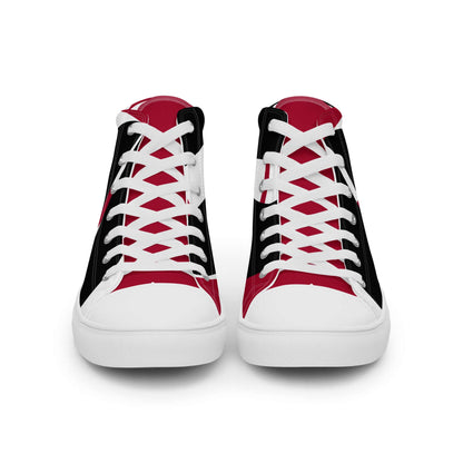 Front view of trendy High-Top Leinenschuhe für Herren N°4 with red, black, and white design.