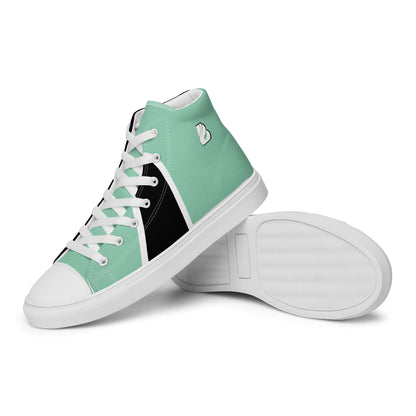 High-Top Leinenschuhe für Herren N°1, handgefertigte trendige Sneakers mit EVA-Sohle und Kunstleder-Zehenkappe in mint und schwarz.