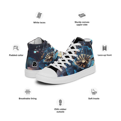 High-Top Leinenschuhe für Herren N°2 with floral design, white laces, EVA sole, padded collar, and breathable lining.