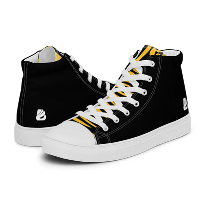 High-Top Leinenschuhe für Herren N°3 in schwarz mit weißer Sohle und Schnürsenkeln, bestens geeignet zum Aufpeppen deines Outfits.