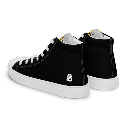 High-Top Leinenschuhe für Herren N°3, schwarze handgefertigte Sneaker mit weißer Gummisohle und Schnürsenkeln, trendiges Design