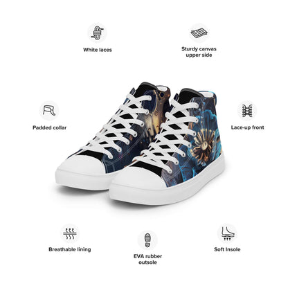 High-Top Leinenschuhe für Herren N°2 with breathable lining and EVA sole, featuring a stylish gear design, white laces, and padded collar.