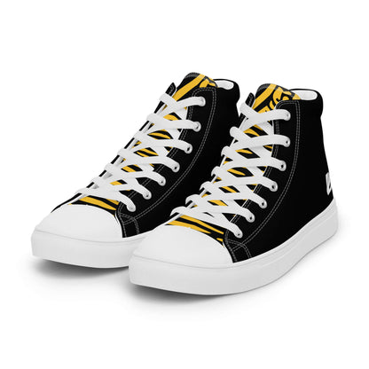 High-Top Leinenschuhe für Herren N°3 in Schwarz mit weißen Schnürsenkeln, aus Leinen und EVA-Gummisohle
