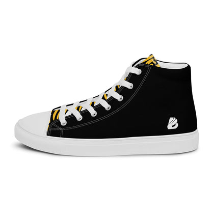 High-Top Leinenschuhe für Herren N°3, black canvas sneakers with white laces and rubber sole.
