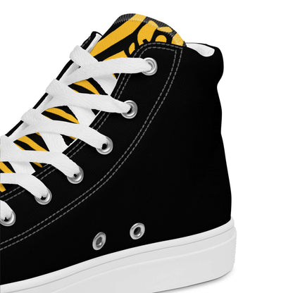 High-Top Leinenschuhe für Herren N°3, handgefertigt, trendig, schwarz mit weißer Schnürung, atmungsaktiv, EVA-Gummisohle.
