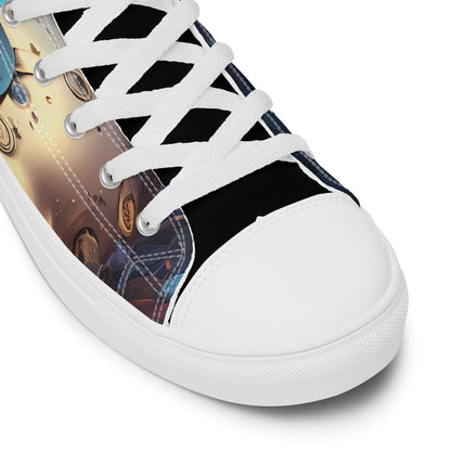 High-Top Leinenschuhe für Herren N°2 with white laces and artistic design displayed on toe cap