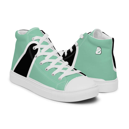 High-Top Leinenschuhe für Herren N°1 in mintgrün und schwarz mit weißen Schnürsenkeln, trendige handgefertigte Sneaker, Seitenansicht