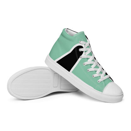 High-Top Leinenschuhe für Herren N°1 in mintgrün und schwarz, handgefertigt aus Leinen mit Kunstleder Zehenkappe und gepolstertem Kragen.