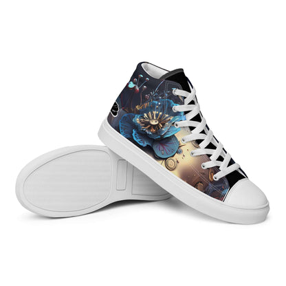 High-Top Leinenschuhe für Herren N°2 mit floralem Design, weiße Schnürsenkel und weiche Innensohle.