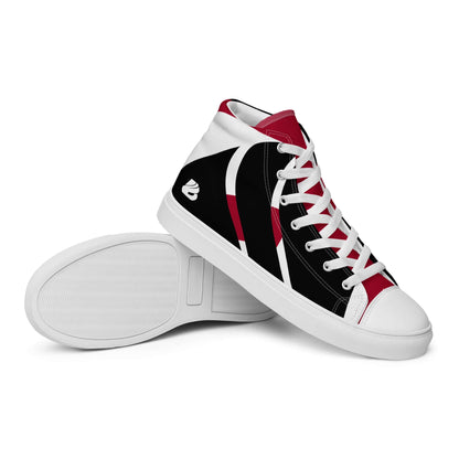 High-Top Leinenschuhe für Herren N°4 in Schwarz und Rot mit weißer Sohle, handgefertigt und atmungsaktiv.