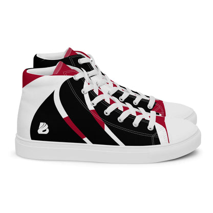 High-Top Leinenschuhe für Herren N°4 in schwarz, rot und weiß mit weißen Schnürsenkeln und Gummisohle.