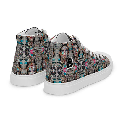 High-Top Leinenschuhe für Herren N°0 with colorful pattern, white laces, and EVA rubber sole. Trendy handmade shoes for men's fashion.