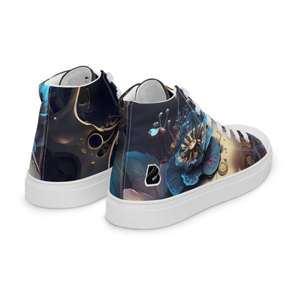 High-Top Leinenschuhe für Herren N°2, handgefertigte Schuhe mit farbigem Design und weißer Sohle.