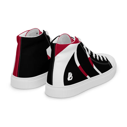 High-Top Leinenschuhe für Herren N°4 in Schwarz, Rot und Weiß mit Kunstleder-Zehenkappe und gepolstertem Kragen.