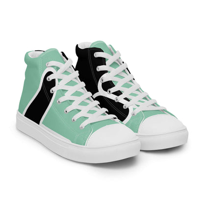 High-Top Leinenschuhe für Herren N°1 in mintgrün und schwarz mit weißer Zehenkappe und Schnürsenkeln, stylische Sneaker mit gepolstertem Kragen.