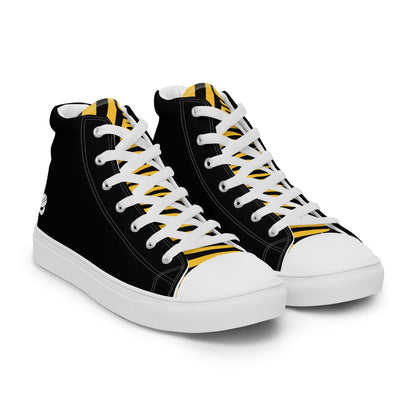 High-Top Leinenschuhe für Herren N°3 in Schwarz und Gelb mit weißen Schnürsenkeln und Kunstleder-Zehenkappe.