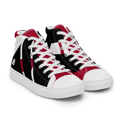 High-Top Leinenschuhe für Herren N°4 with red, black design, and white laces on white background.