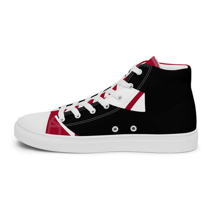 Black and red High-Top Leinenschuhe für Herren N°4 with white laces, side view.