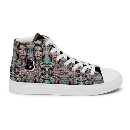 Handcrafted High-Top Leinenschuhe für Herren N°0 with artistic pattern and EVA rubber sole, featuring breathable lining and leather-look toe cap.