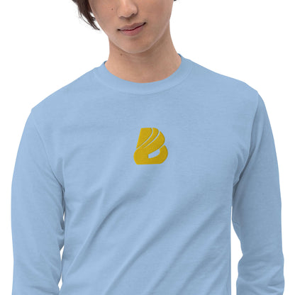 Herren-Langarmshirt N°2 in Blau mit gelbem Logo, klassische Passform, ideal für kühlere Tage, aus 100 % Jersey-Baumwolle.