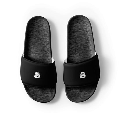 Herren-Schlappen N°1: Schwarze Sandalen mit gepolstertem Kunstlederriemen und strukturiertem Fußbett, ideal für sommerliche Outfits.