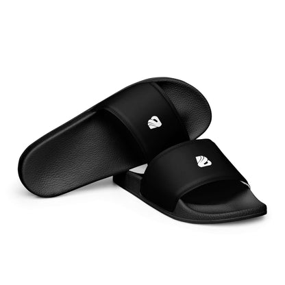 Herren-Schlappen N°1 black slides with cushioned strap and textured footbed, perfect for summer activities and casual outfits.