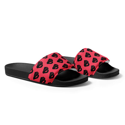 Herren-Schlappen N°2, red patterned men's sandals with padded strap and contoured footbed, perfect for summer activities.