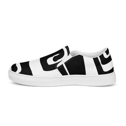 Herren-Canvas-Slipper N°0 with black and white geometric design, featuring lightweight comfort and removable soft insoles.