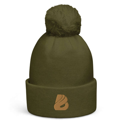Bommel-Beanie N°0 in olive green, featuring a matching pom-pom, made from 100% soft acrylic fiber for warmth during autumn and winter.