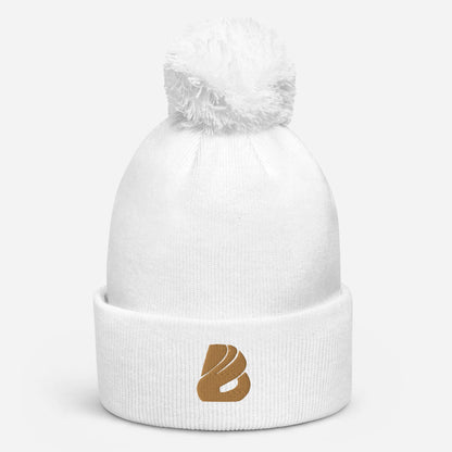 Bommel-Beanie N°0 in white with pom-pom, made from 100% soft acrylic fiber, ideal for cozy autumn and winter wear, features a stylish cuff.