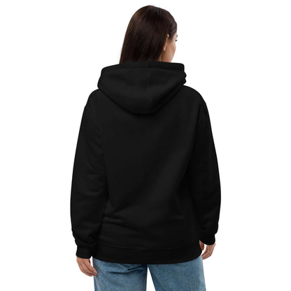 Hochwertiger Öko Kapuzenpullover N°4 in schwarz, Rückansicht, aus Bio-Baumwolle und recyceltem Polyester, nachhaltige Mode