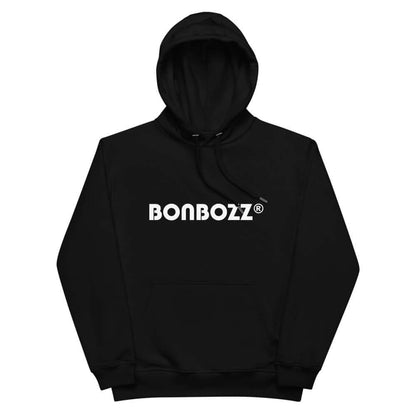 Hochwertiger Öko Kapuzenpullover N°0 in black with front pocket and double-layer hood, made from organic cotton and recycled polyester