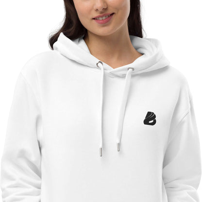 Hochwertiger Öko Kapuzenpullover N°2 aus Bio- und recycelten Materialien, klassisches Streetwear-Design mit B-Logo auf der Brust.