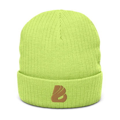 Bright green Gerippte Strickmütze N°0, ribbed knit, two-layered design, stylish and warm beanie with a cuff, fits most clothing styles and head sizes.