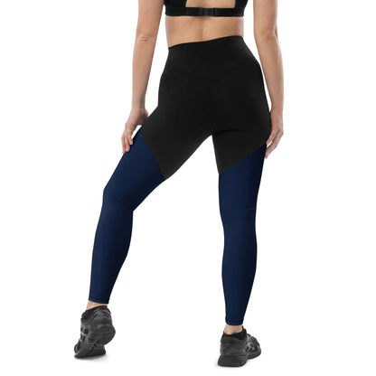 Sport-Leggings N°1 designed for active lifestyle, featuring high-waisted black and navy panels, ideal for moderate to intense workouts.