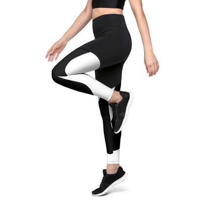 Sport-Leggings N°0 in black and white, ideal for active lifestyles, made of 57% polyamide and 43% elastane for comfort and style.
