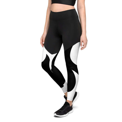 Black and white Sport-Leggings N°0 designed for moderate to intense workouts, featuring dense fabric for comfortable and stylish wear.