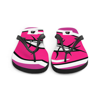 Flip-Flops N°2 vibrant pink with black straps on rubber sole, perfect for summer adventures