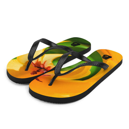 Colorful Flip-Flops N°5 with a vibrant design, featuring a comfortable polyester-covered rubber sole and black Y-shaped straps.