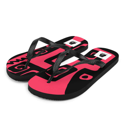 Bright pink Flip-Flops N°7 with black Y-shaped straps and unique design, perfect for summer adventures and comfort.