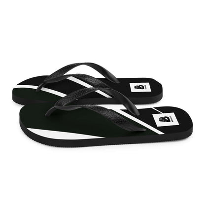 Stylish black and white Flip-Flops N°0 with rubber soles and black Y-straps for summer adventures.