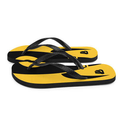 Stylish yellow and black Flip-Flops N°6 with soft fabric on rubber sole, ideal for summer adventures.